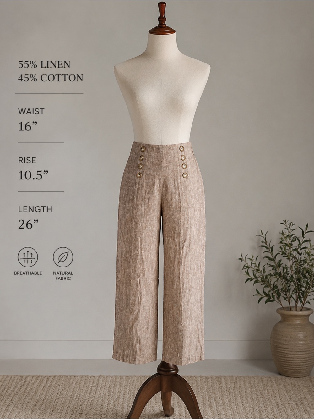 Linen-Cotton Wide Leg Pants